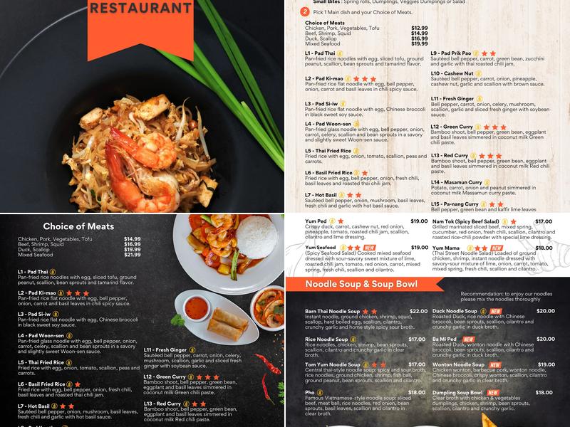 Barn Thai Restaurant Menu