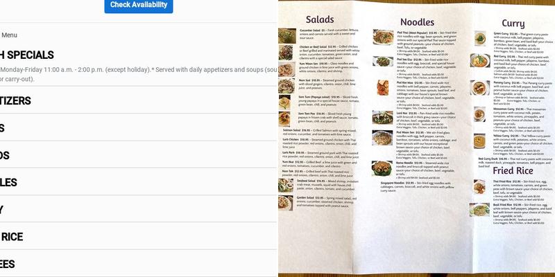 Chef Of Siam Thai Restaurant Menu