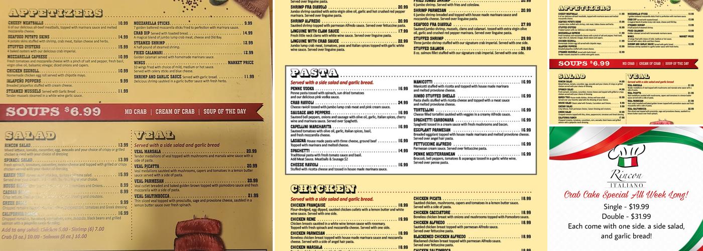 Rincon Italian Grill Menu