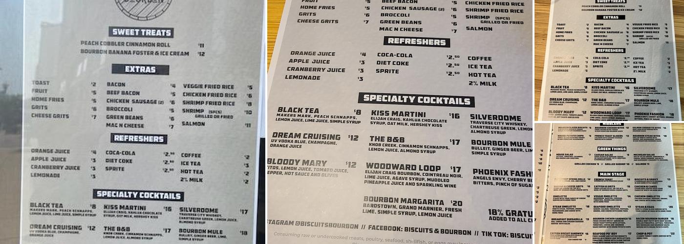 Biscuits & Bourbon Menu