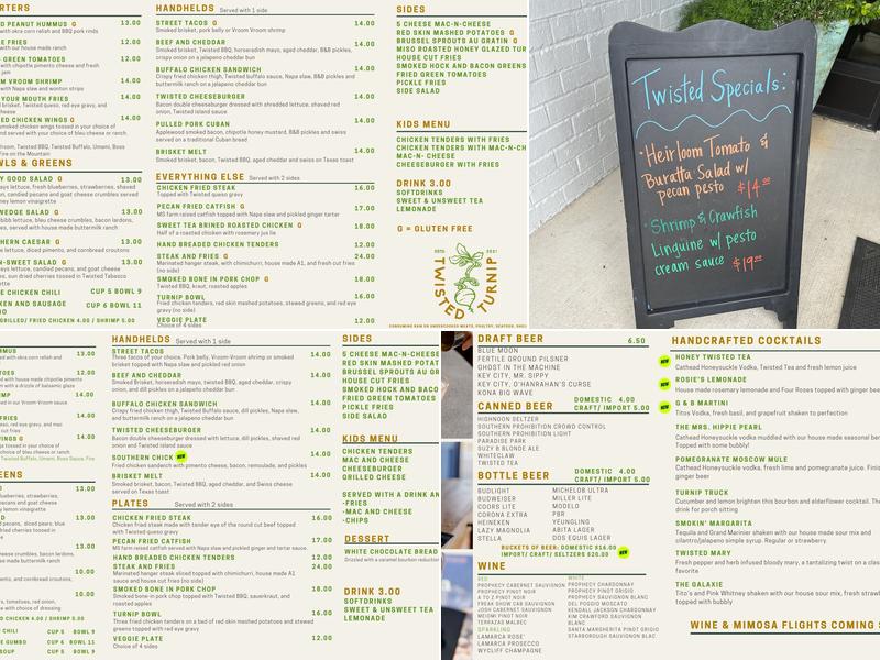 Twisted Turnip Menu