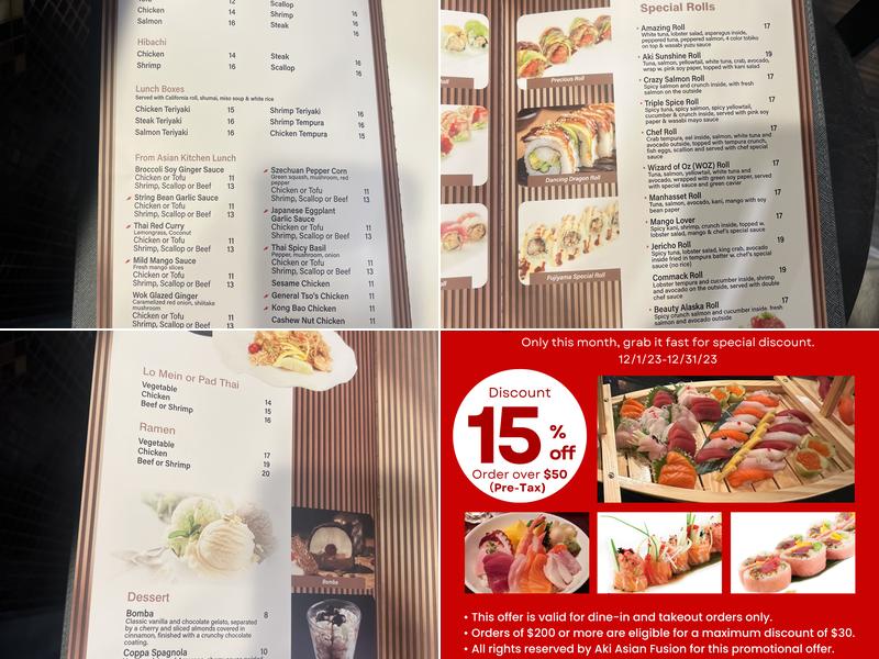 Aki Asian Fusion Menu