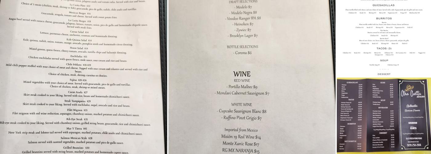 Otra Casita Mexicana Menu