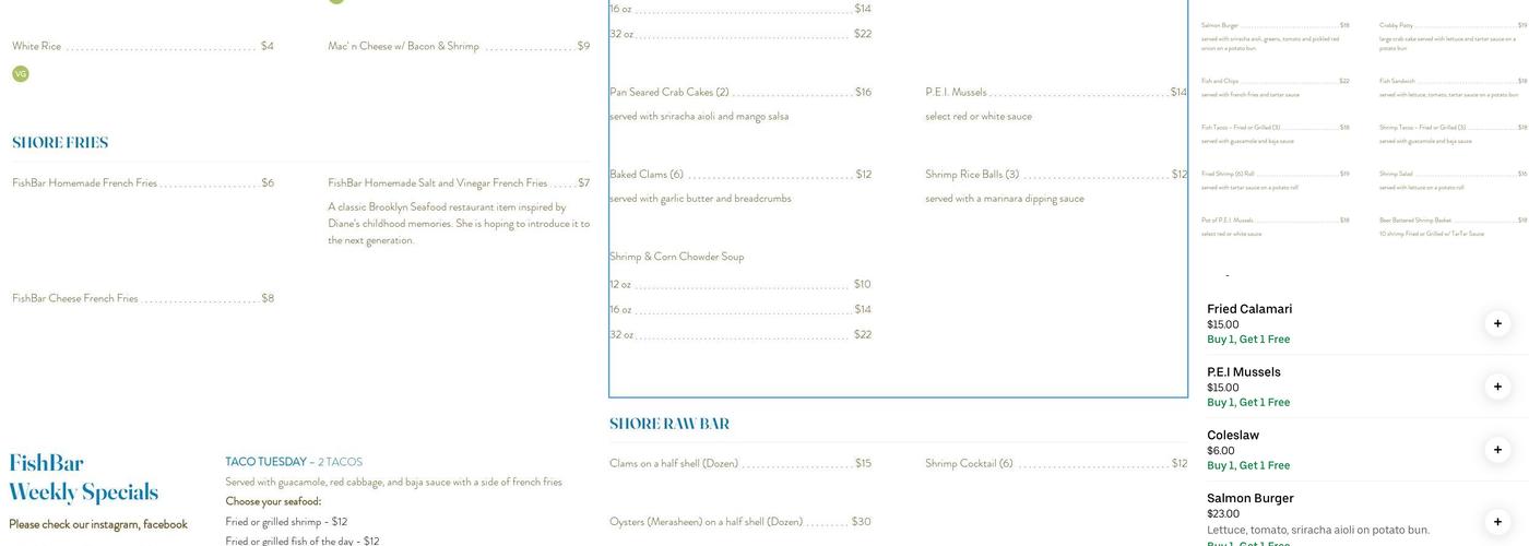 Bay Ridge Fishbar Menu