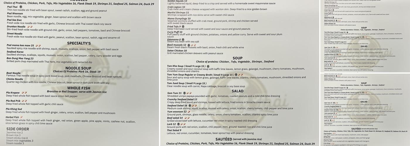 Touch of Thai Menu