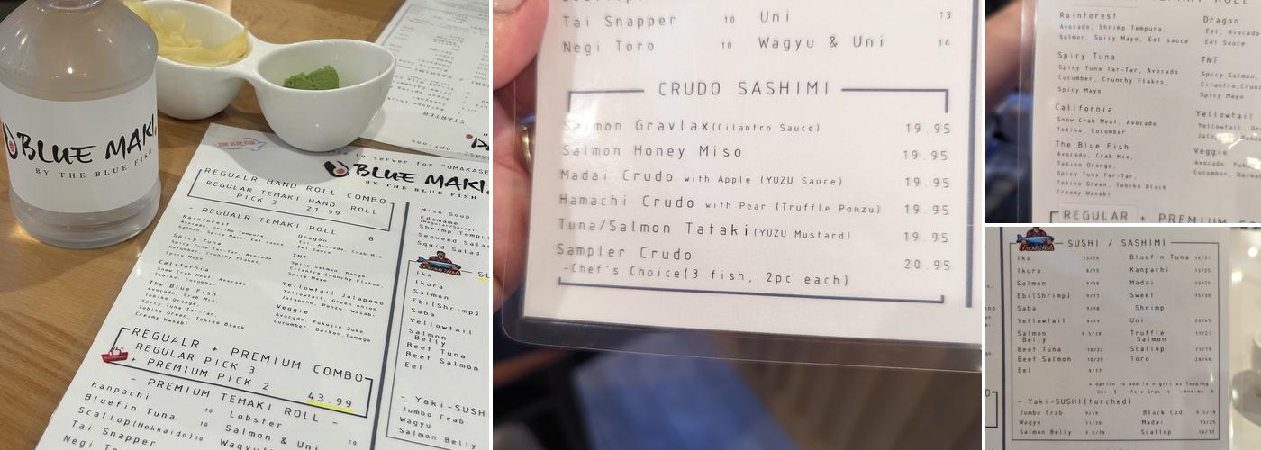 Blue Maki by The Blue Fish Menu