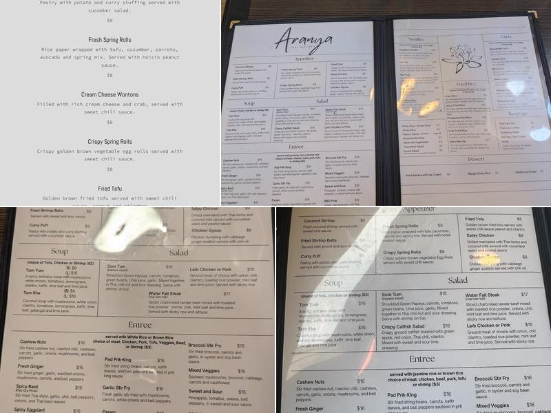 Aranya Thai Kitchen Menu
