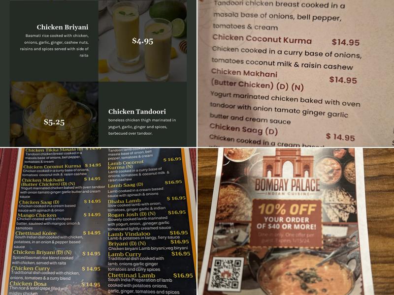 Bombay Palace Menu