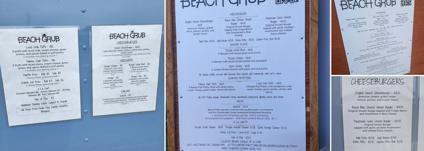 Beach Grub Menu