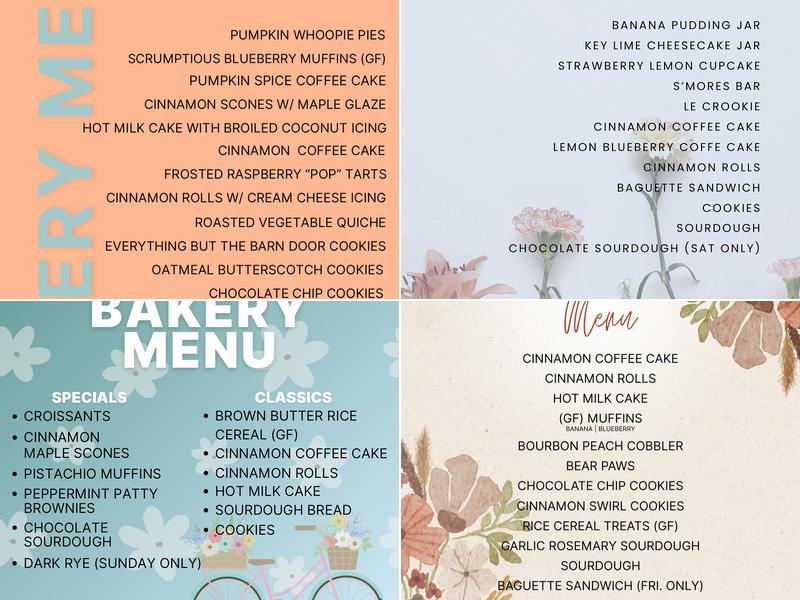 White Barn Bakehouse Menu