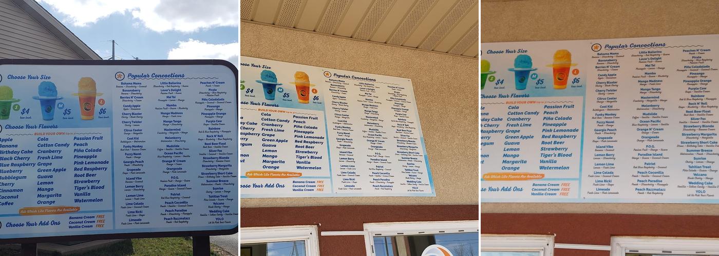 Tropical Sno Menu