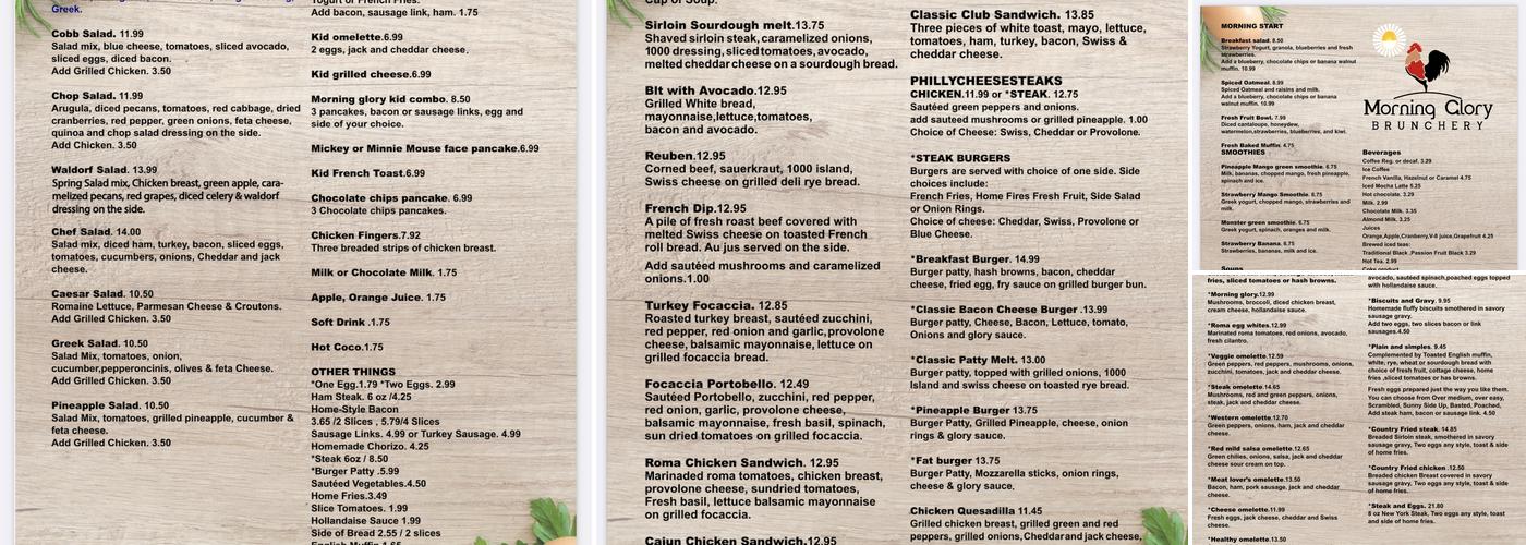 Morning glory Brunchery Menu