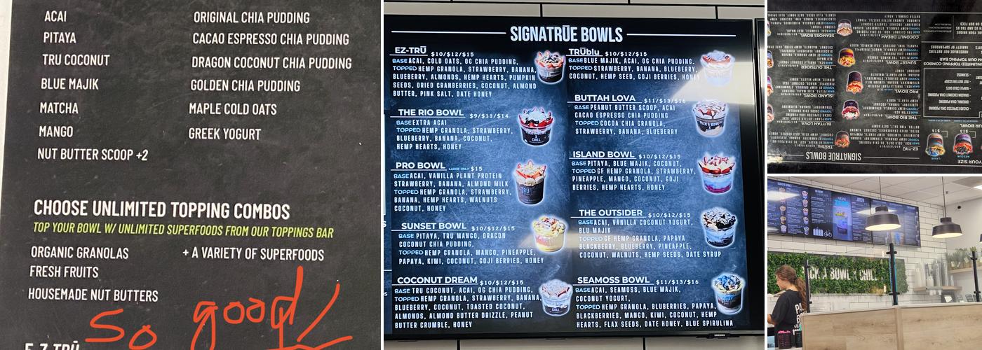 Tru Bowl Superfood Bar Menu