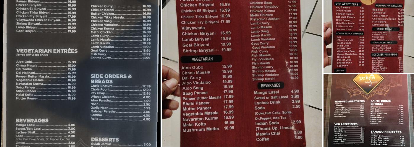 Priya Indian Cuisine Menu