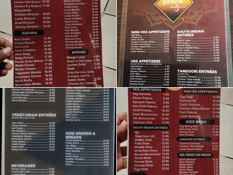 Priya Indian Cuisine Menu