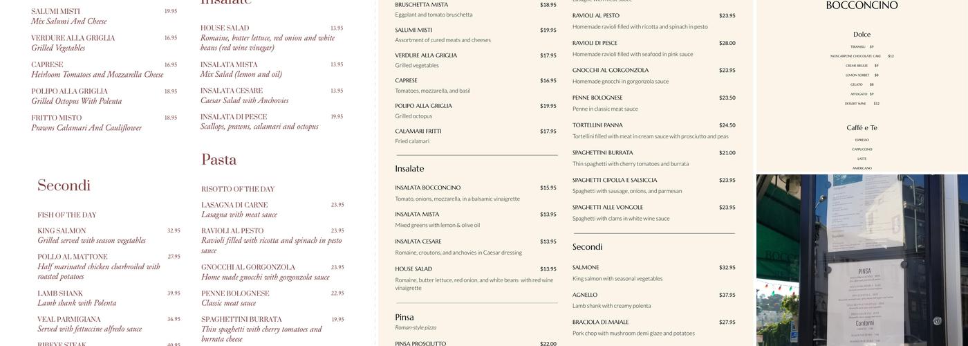 Bocconcino Menu