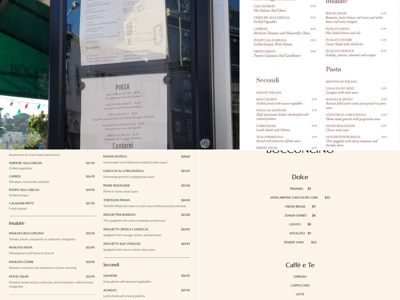 Bocconcino Menu