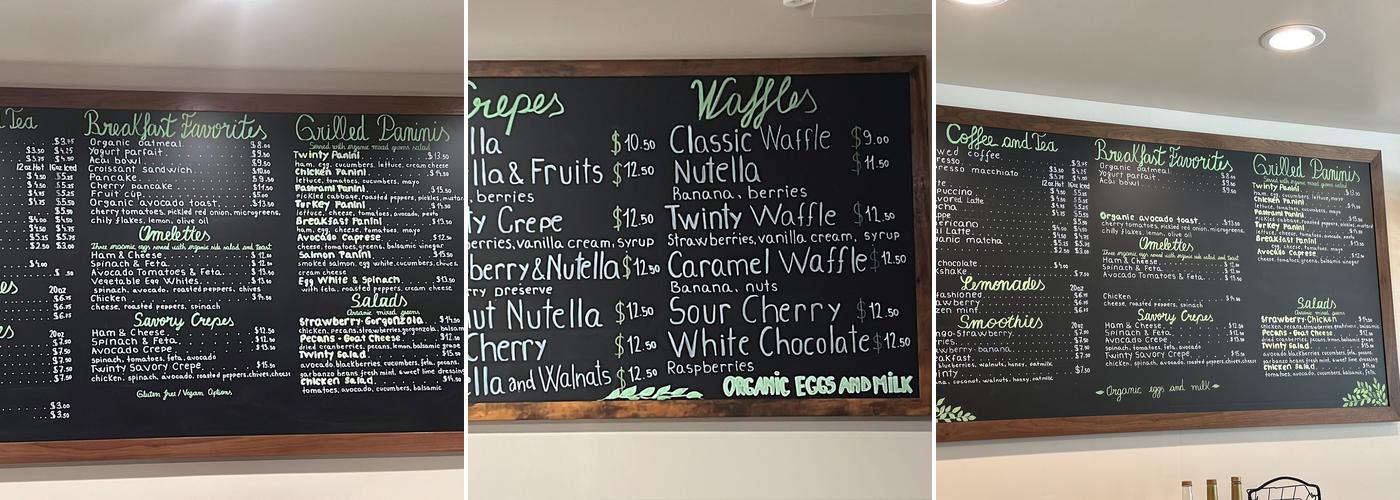 Twinty Cafe Menu