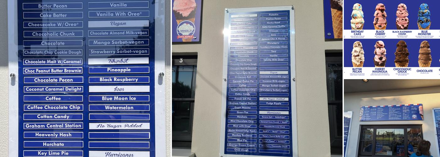Handel's Ice Cream Menu