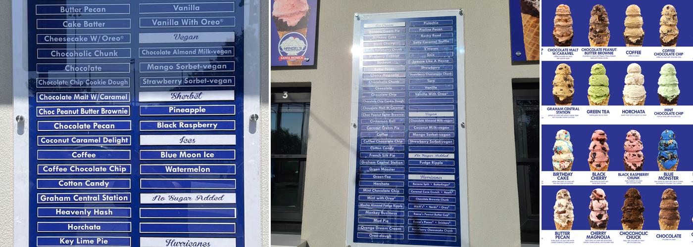 Handel's Ice Cream Menu