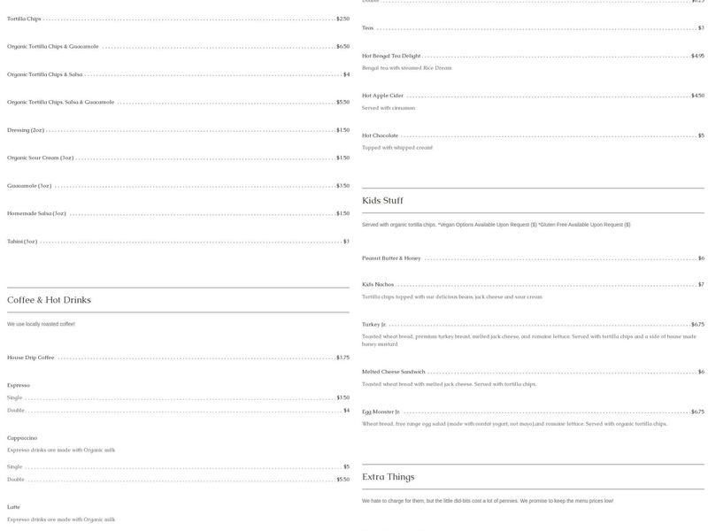 Tahoe Natural Cafe Menu