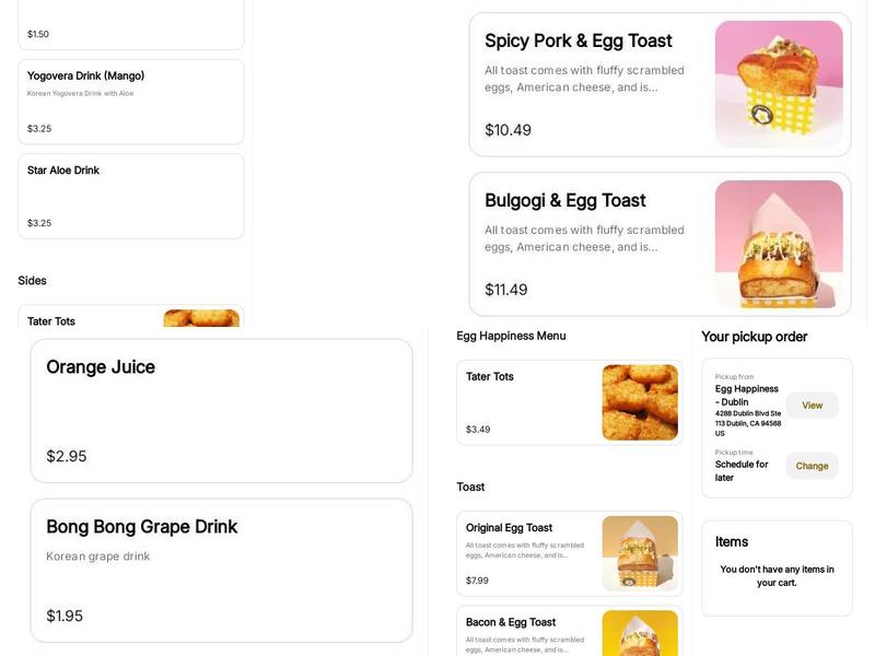 Egg Happiness Menu