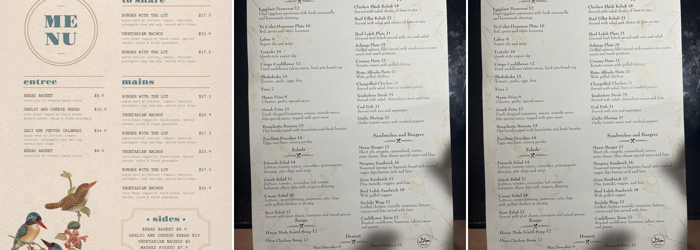 Mazze Banquet and Catering Menu