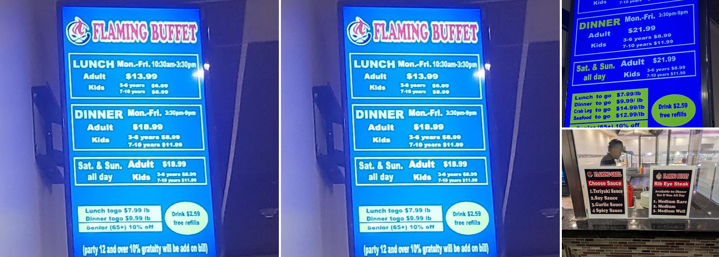 Flaming buffet Montclair Menu