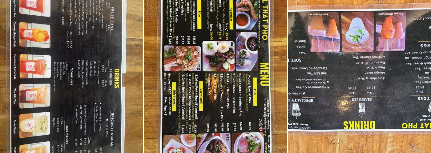 All That Pho Menu