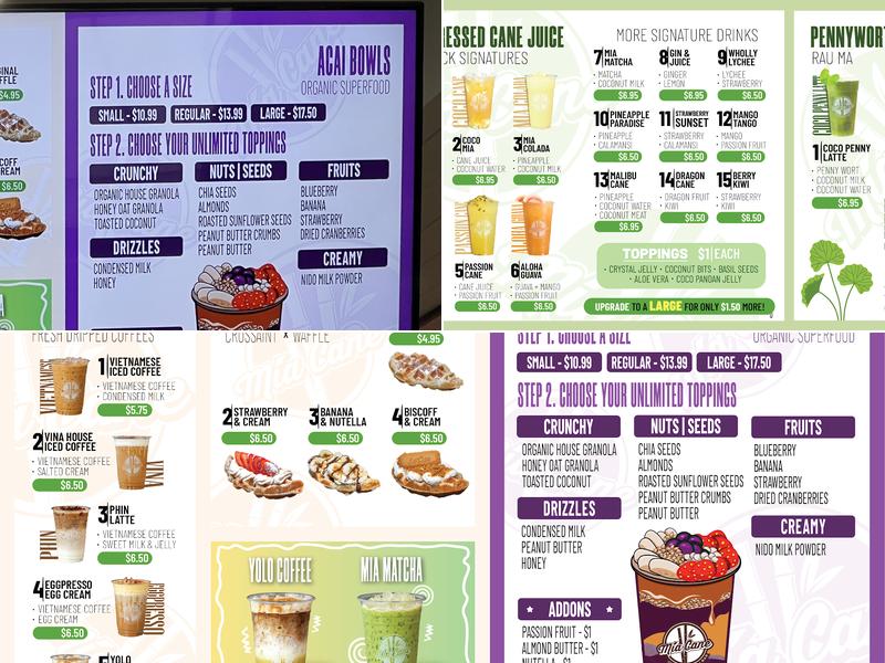 Mía Cane Juicery and Açaí Bar Menu