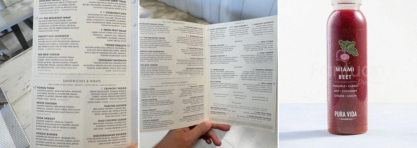 Pura Vida Menu