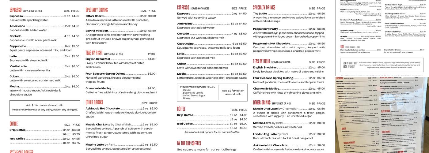 Crema Coffee Roasters Menu
