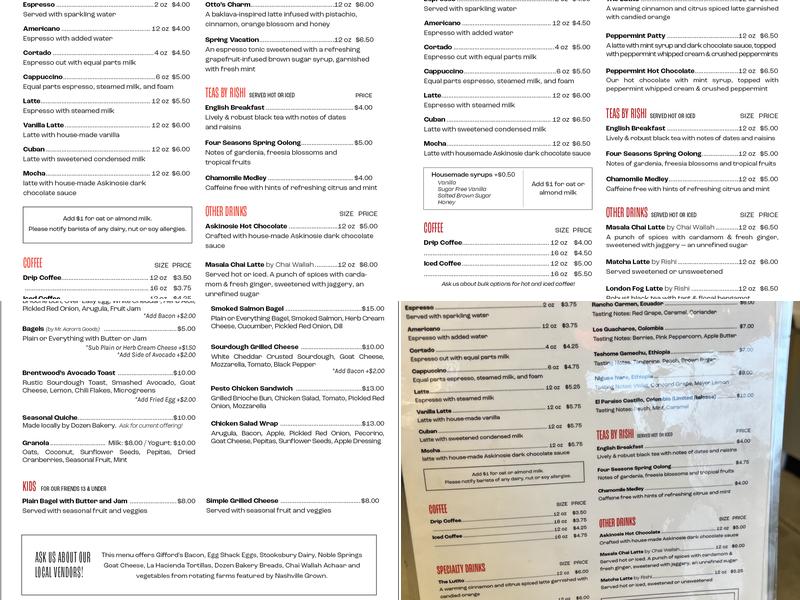 Crema Coffee Roasters Menu