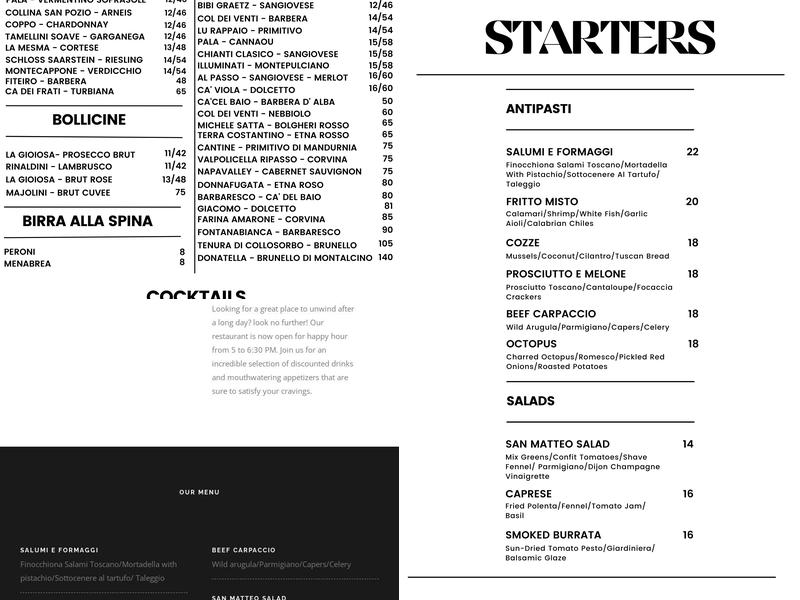 San Matteo Menu