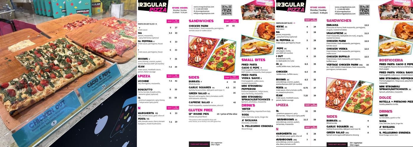 Unregular Pizza Menu