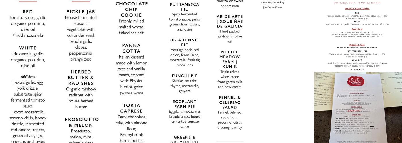 Lala’s Brooklyn Apizza Menu