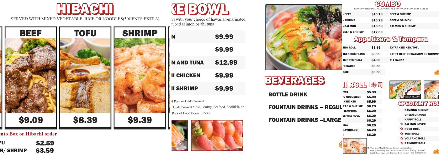 YOMI JAPANESE HIBACHI & SUSHI Menu