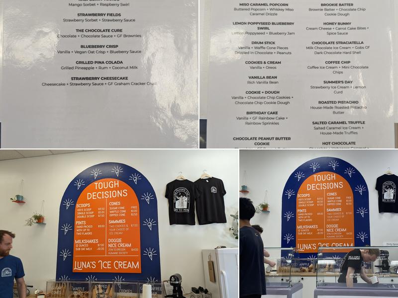Luna's Ice Cream Menu