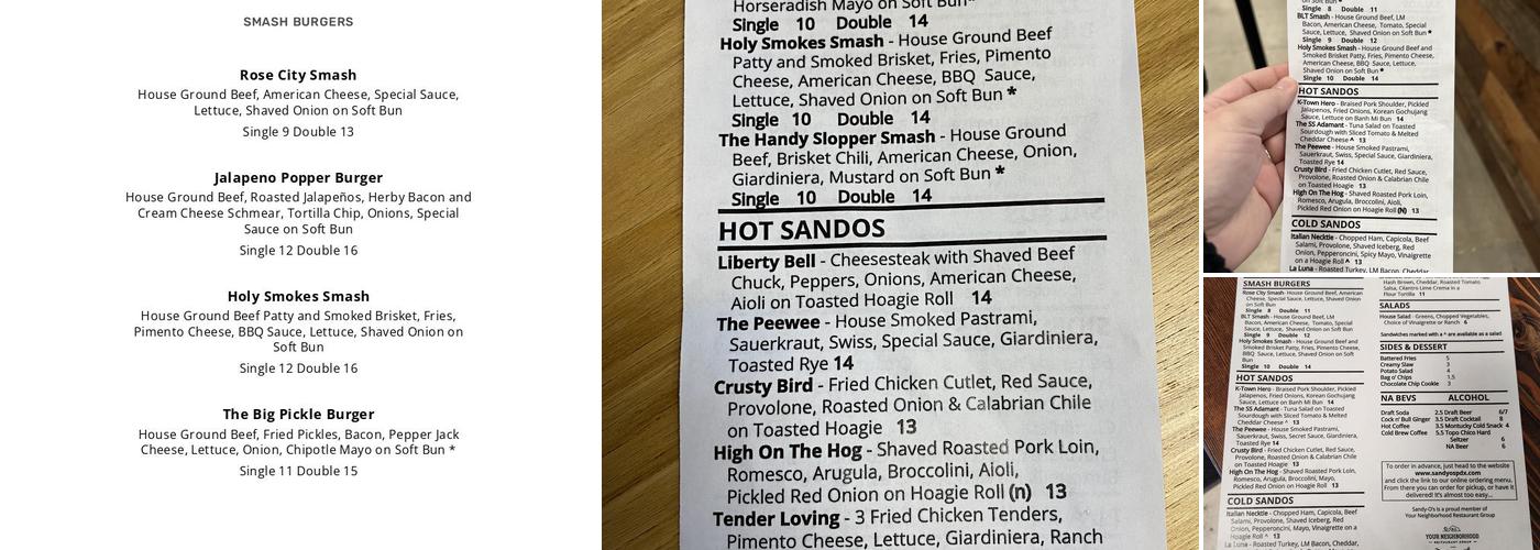 Sandy-O's Menu