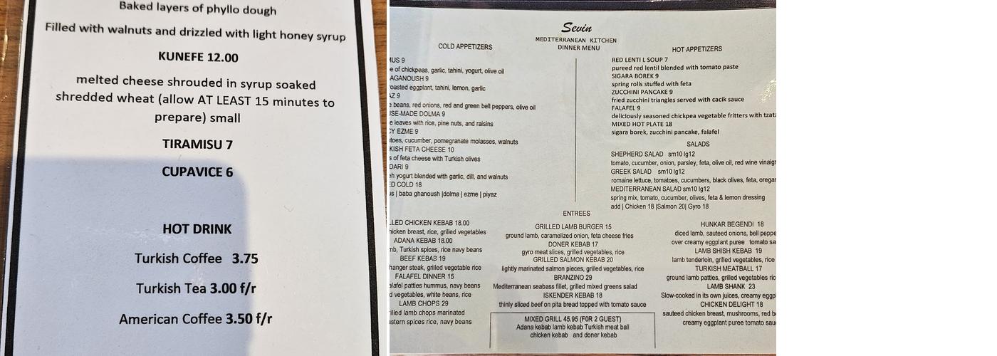 Sevin Mediterranean Kitchen Menu