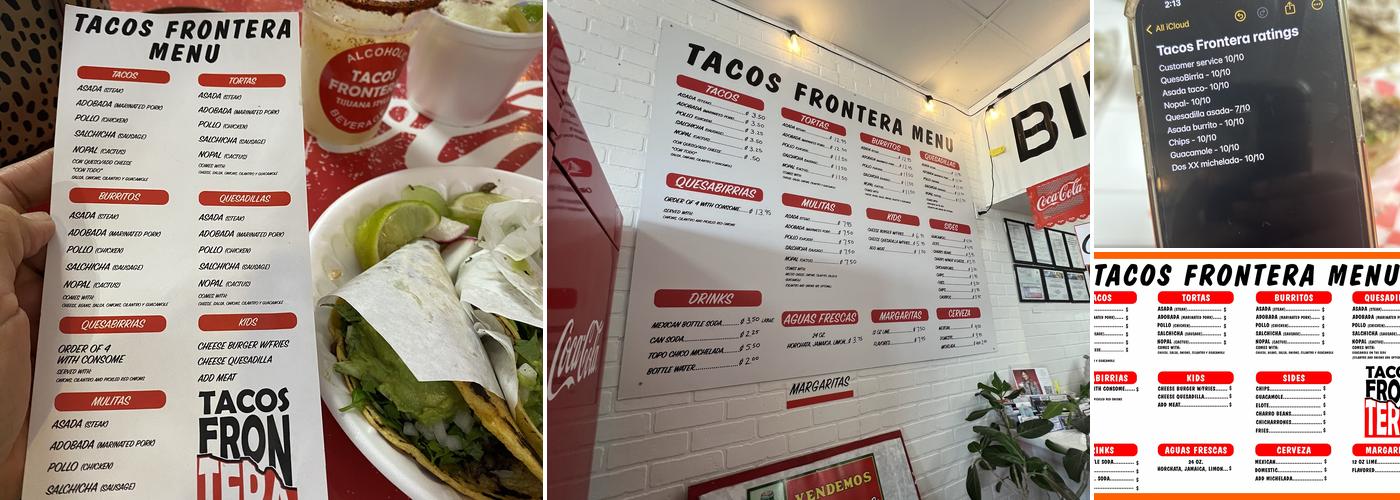 Tacos Frontera Menu