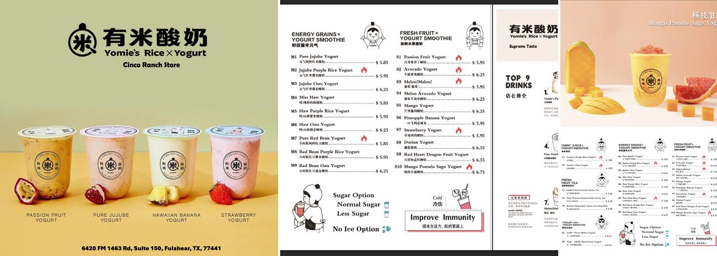 Yomie's Rice x Yogurt - Fulshear (有米酸奶) Menu