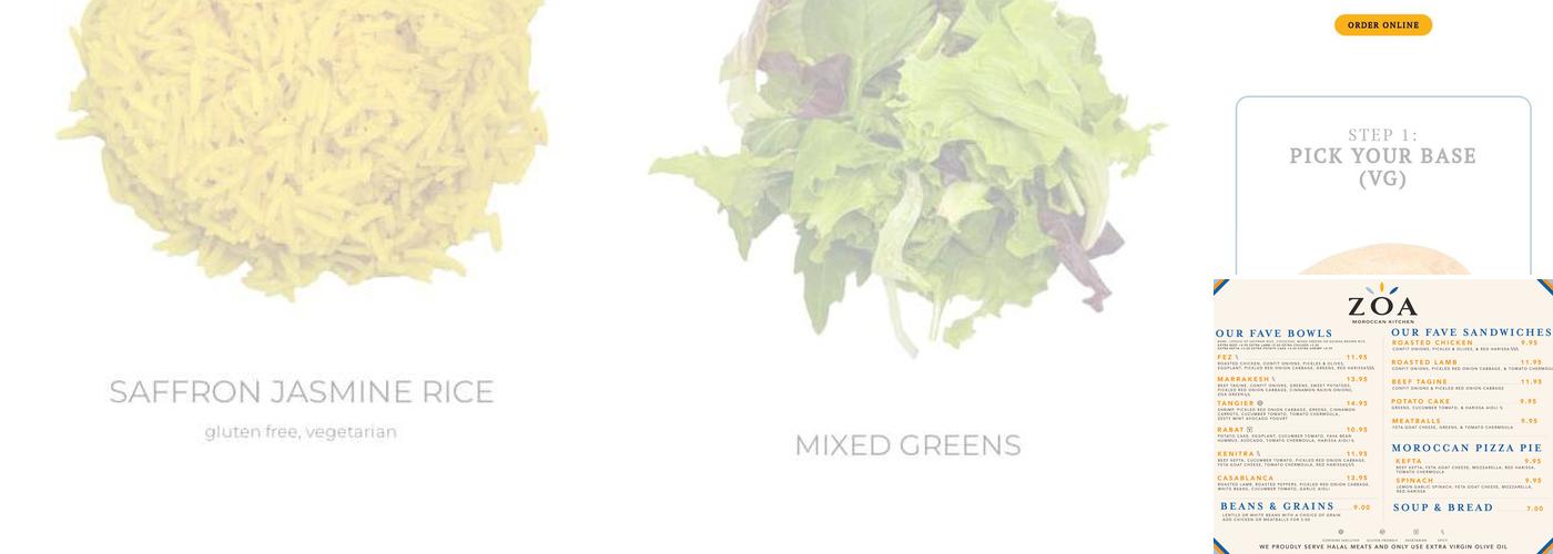 ZOA Moroccan Kitchen Menu