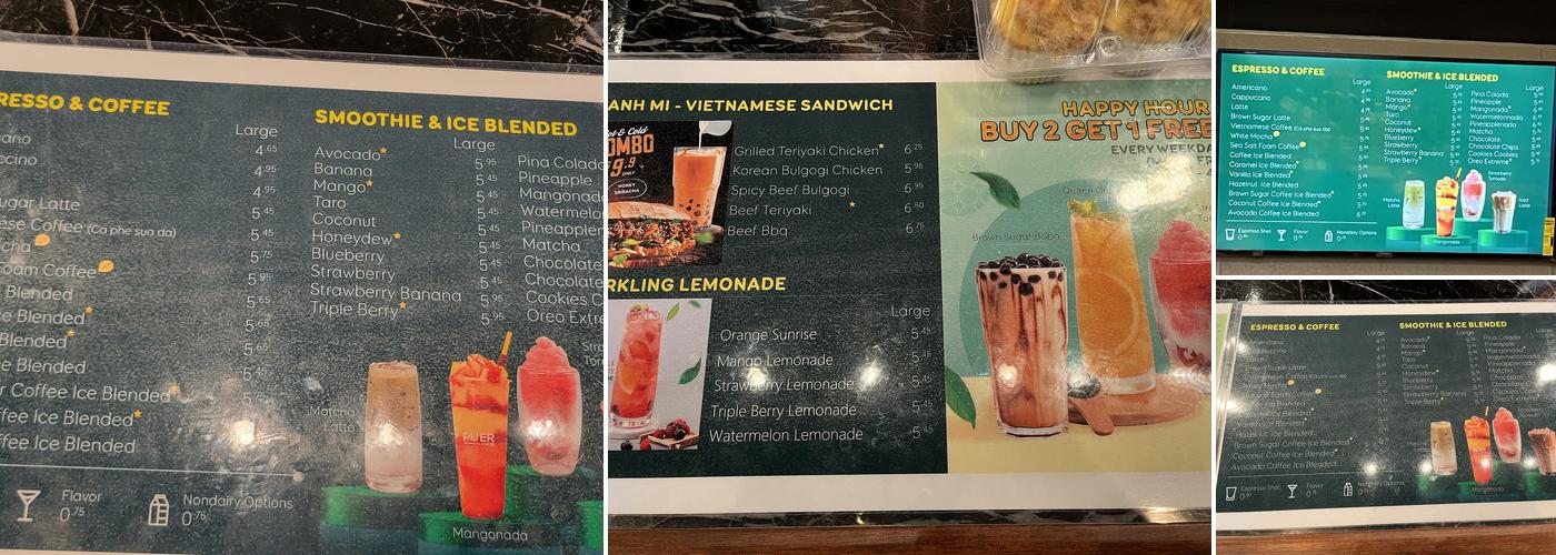 Puer Tea and Coffee Menu