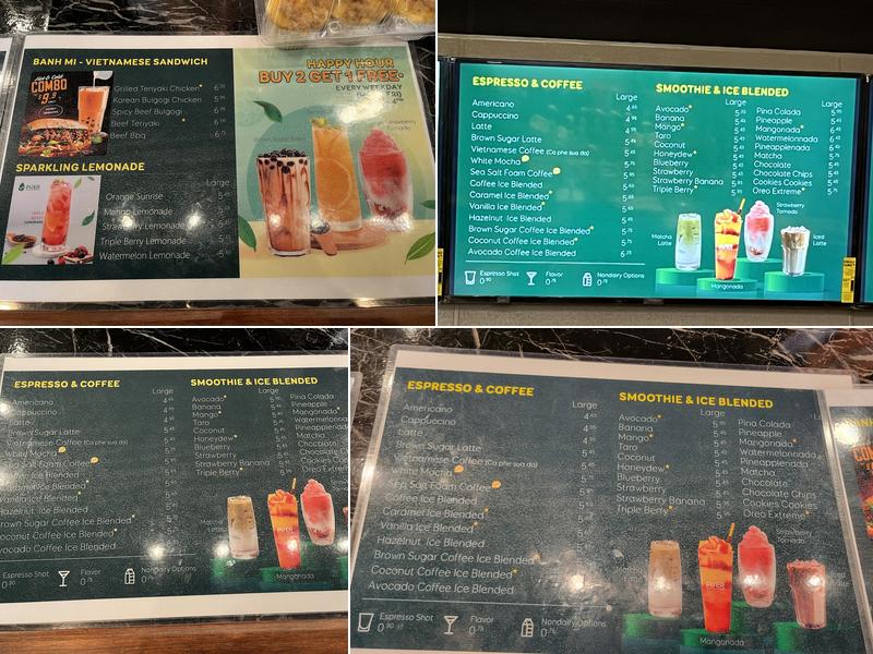 Puer Tea and Coffee Menu