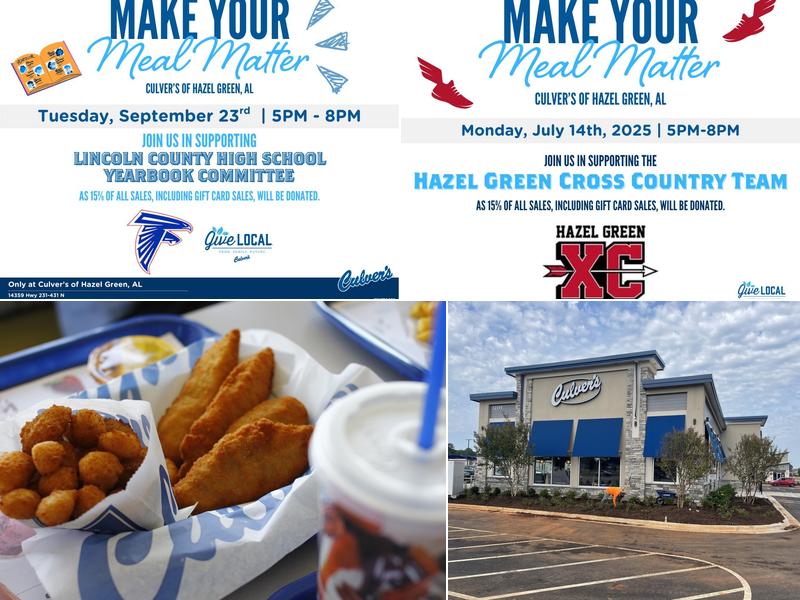 Culver’s 14359 Hwy 231-431 N, Hazel Green