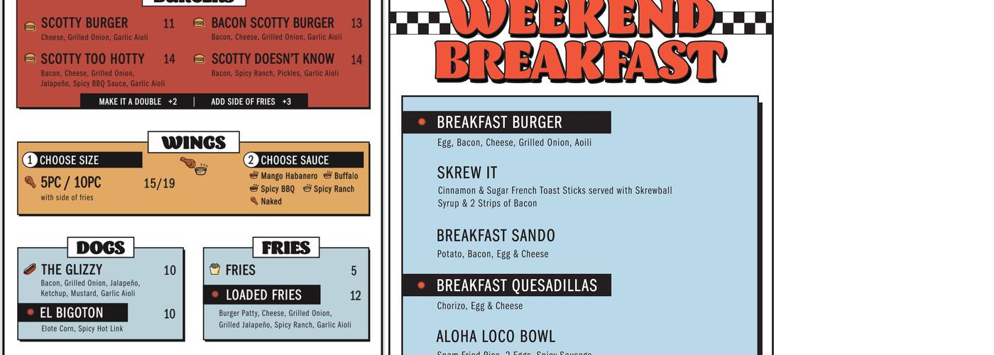 Scotty Burgers Menu