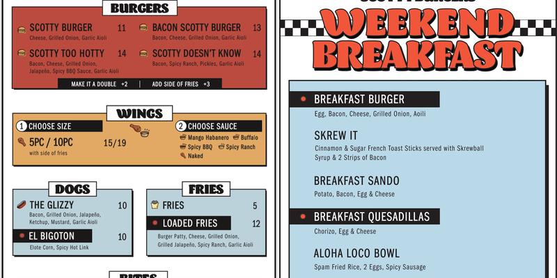 Scotty Burgers Menu