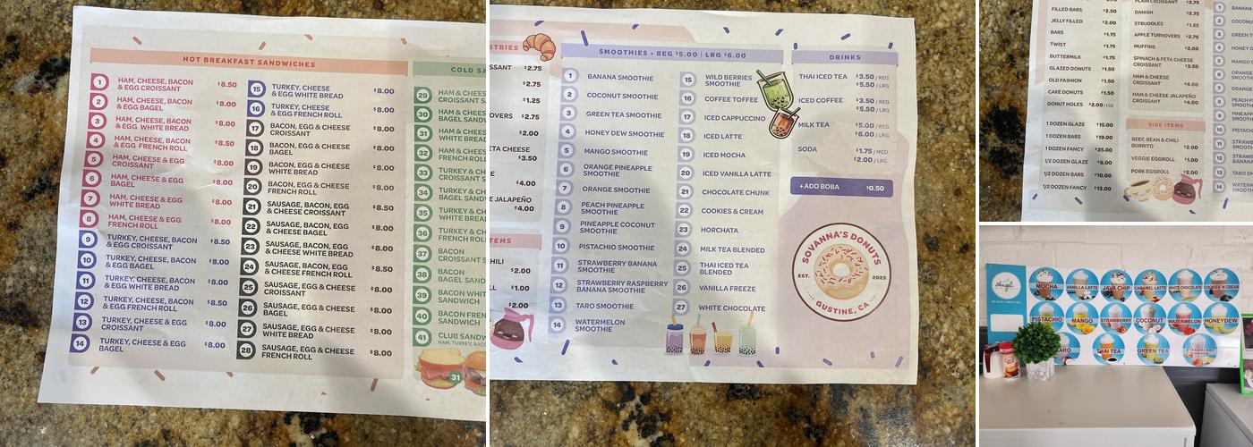 Sovanna's Donuts Menu