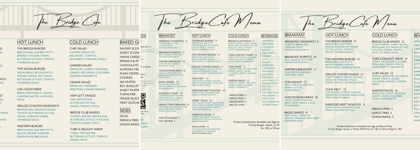 The Bridge Café Menu